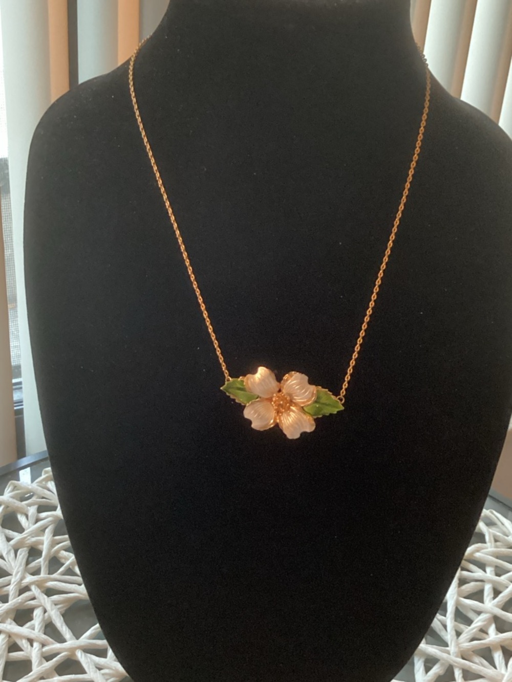 Gold Chain Necklace with White Flower.